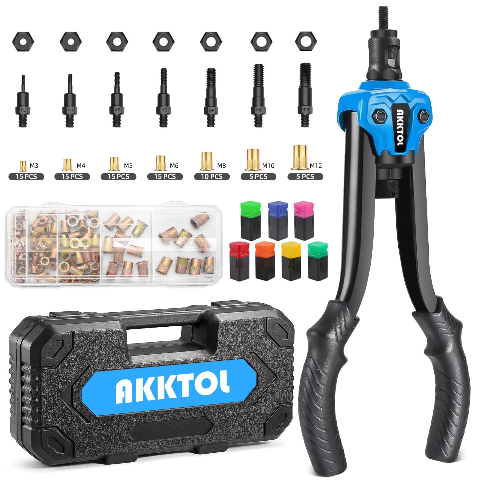 Rivet Nut Pliers Set inc 80 Rivnut M3M12, Mandrels, Box & Protective Housing...