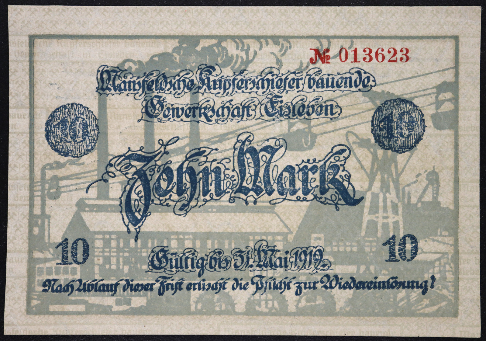 EISLEBEN 1918 "Mansfeld Copper Shale" 10 Mark Grossnotgeld German Notgeld