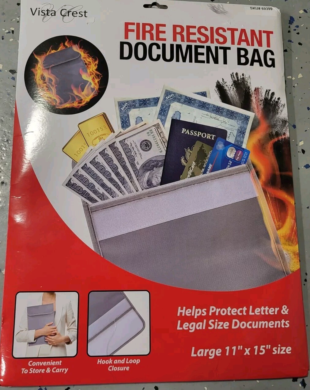 Fire Resistant Document Bag 15 X 11". Fiberglass Interior