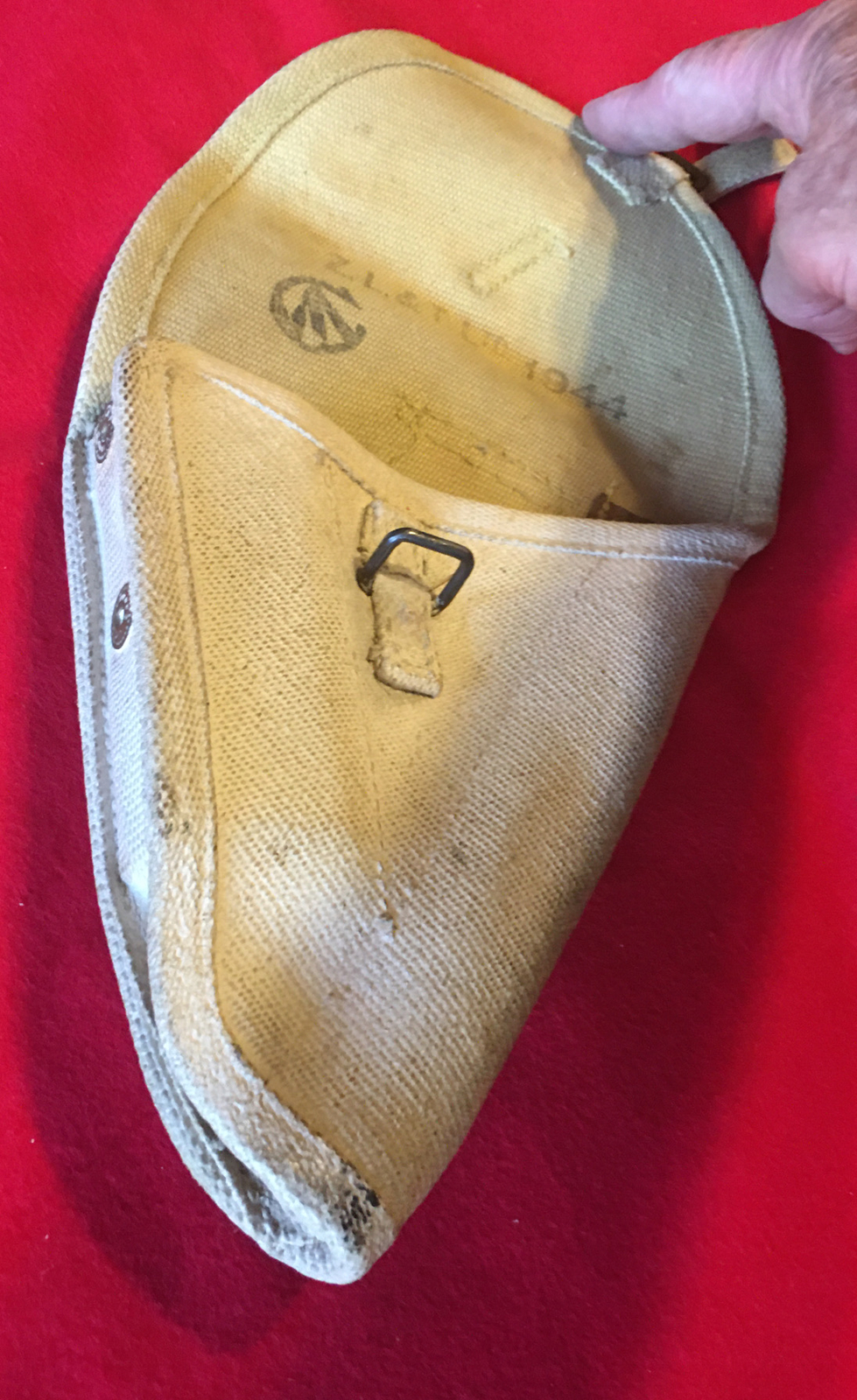 WWII era, Canadian Browning hi power holster, whitened Canvas, 1944￼ Z.L.&T.Ltd.