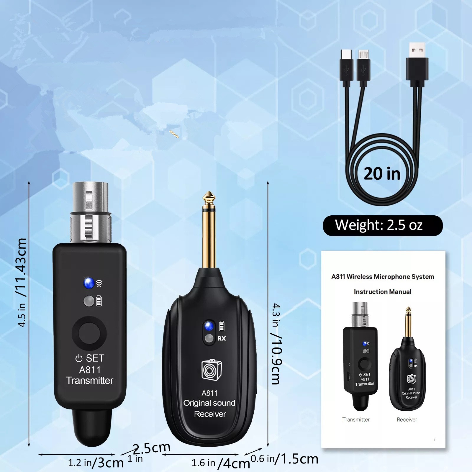 2.4GHz Microphone Wireless System Converter Adapter XLR Transmitter Receiver Set