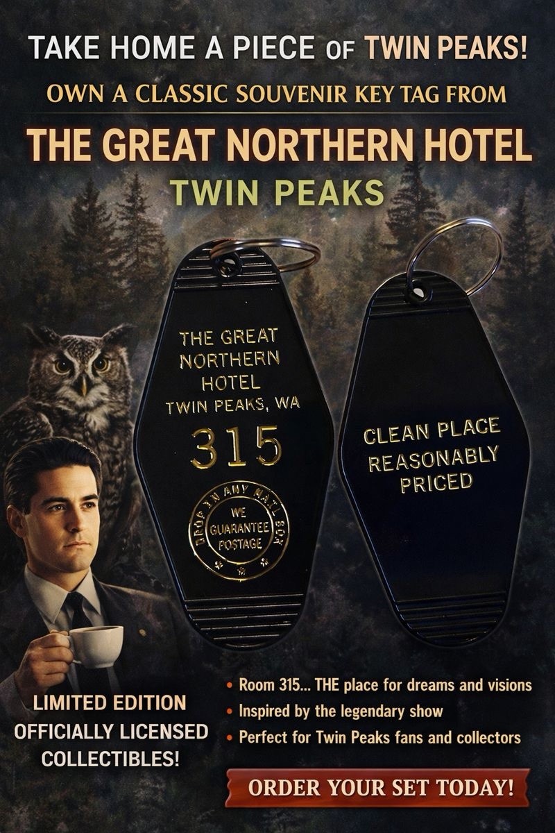 Black/gold TWIN PEAKS Inspired Great Northern Hotel Keytag SHIPS FROM USA
