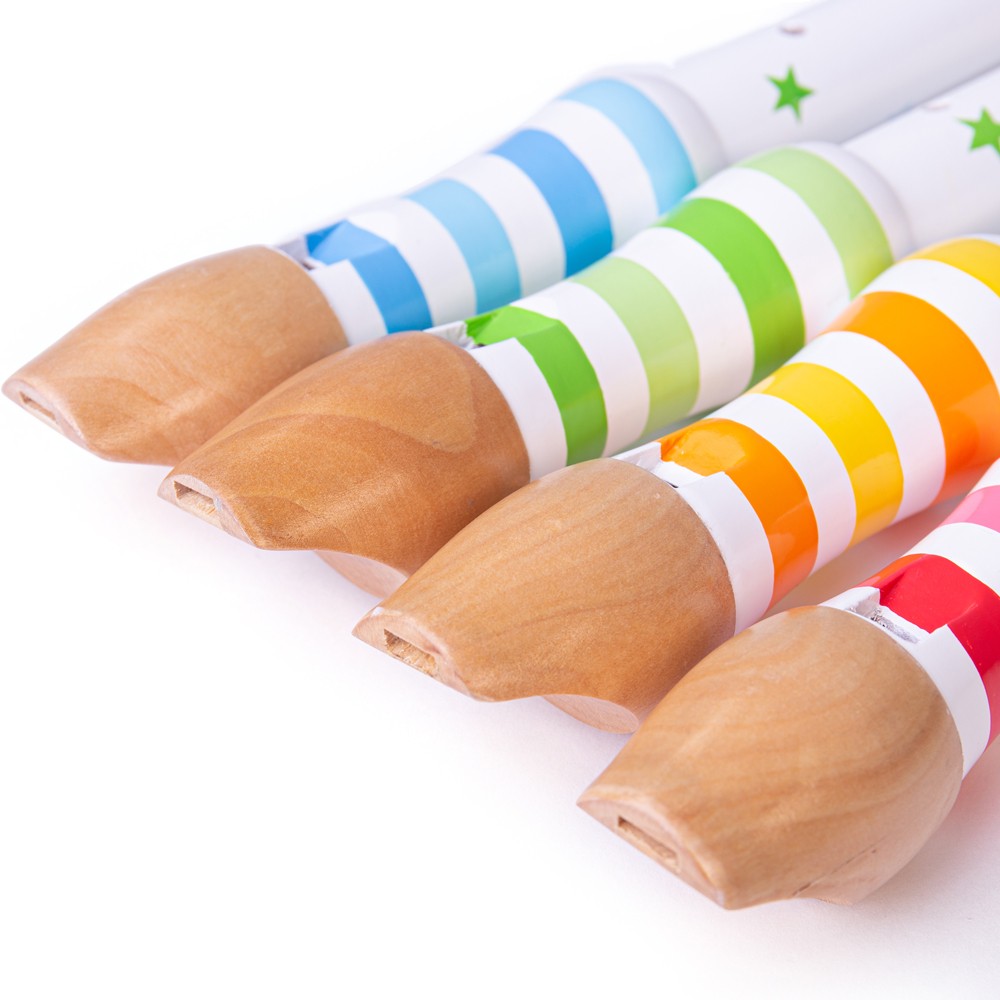 Bigjigs Toys Children's Wooden Recorder, Musical Instrument, 4 Colours Available