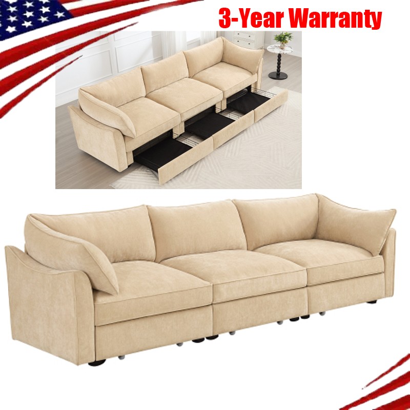 3Seater SofaWith Storage Pull outDrawersUnder Each Seat3 - Seat Large Wide