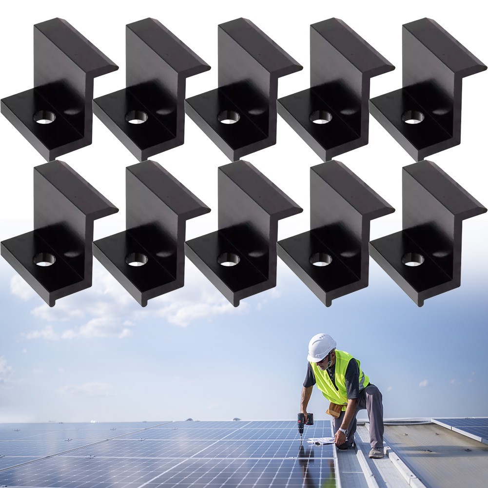 10Pcs PV Solar Panel Mount Accessories PV End Clamp Aluminum Alloy Black