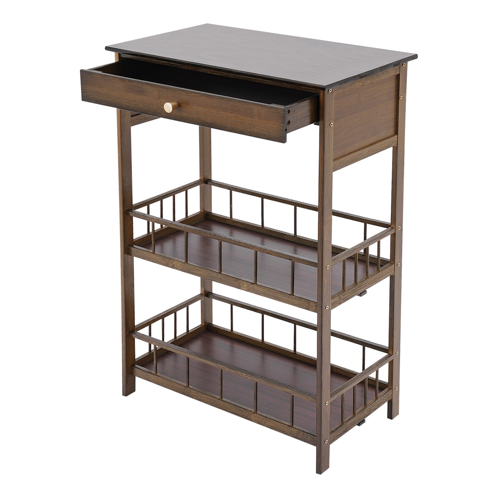 3 Tiers Side Table Side Table with Storage Drawer Bamboo End Table Tea Table