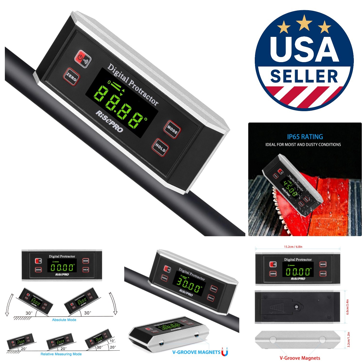 Backlit Digital Protractor & Angle Finder with V-Groove for Accurate Measurement