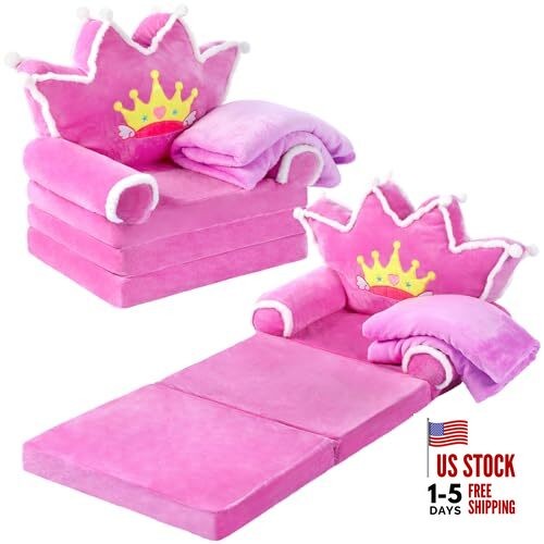 Gifts for Kids Couch 2 in 1 Toddler Couch Fold Out with Flannel Blanket Purple