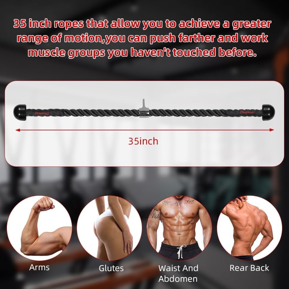 with Upgraded Rubber Handles,35 Inch Tricep Pull Down Rope for Cable Machine,...