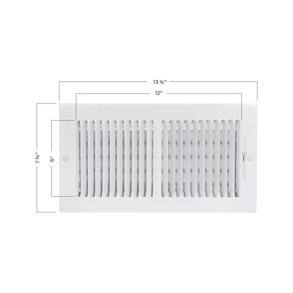 12 In. X 6 In. 2-Way Steel Wall/Ceiling Register, White