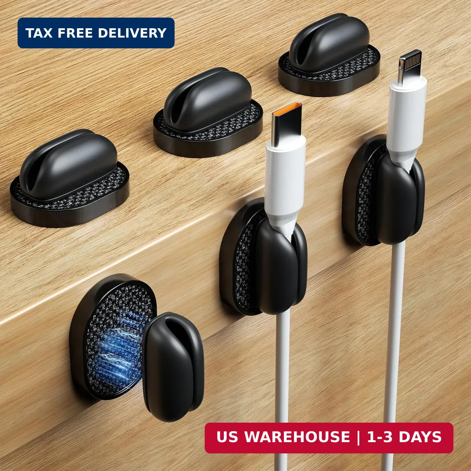 6 Pack Cord Organizer Holders - Strong Adhesive & Magnetic Desk Cable Ma