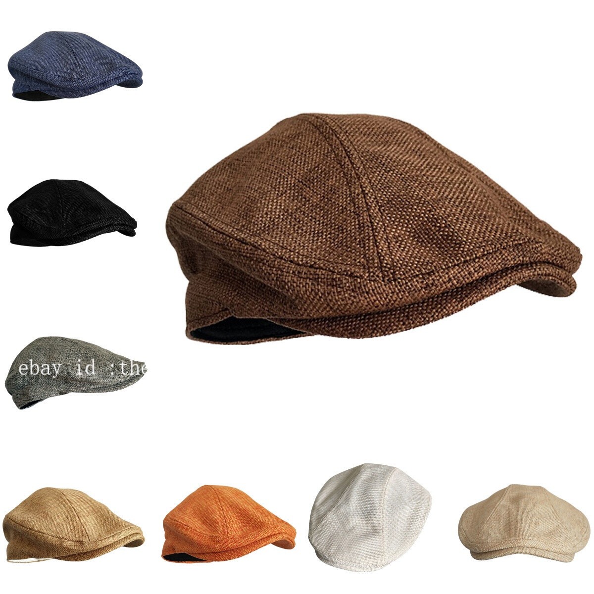 Mens Cotton Linen Gatsby Cap Ivy Hat Golf Driving Spring Flat Cabbie Newsboy