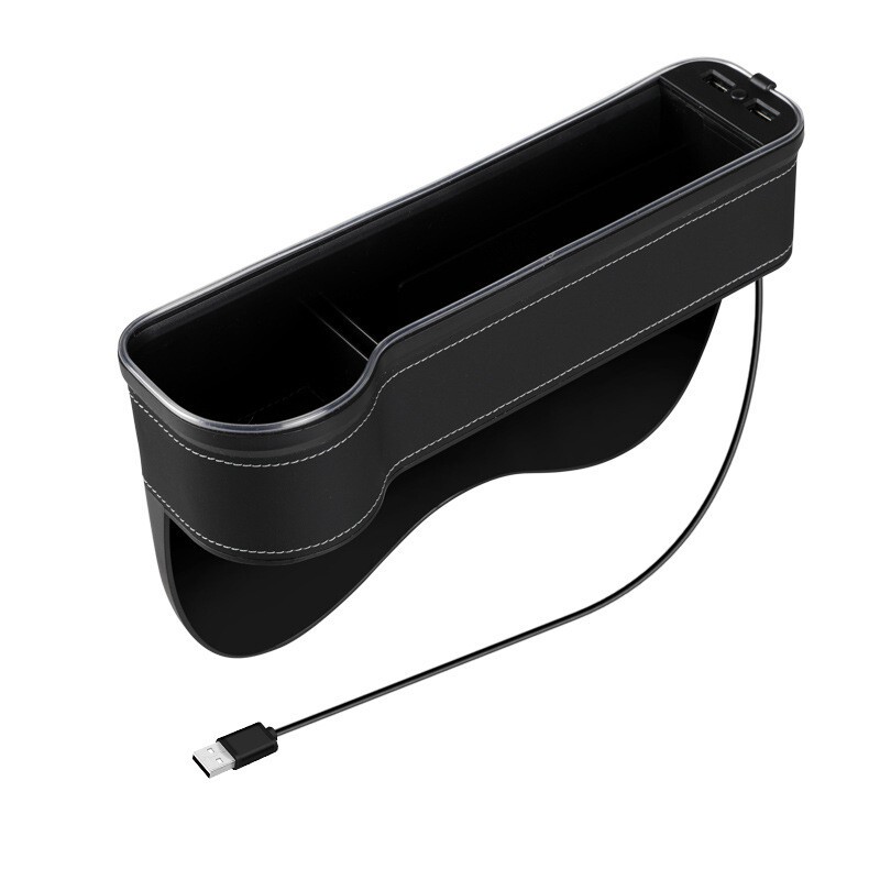 Car Dual USB Charging Crevice Storage Box LED Seat Gap Slit Catcher Organizer -