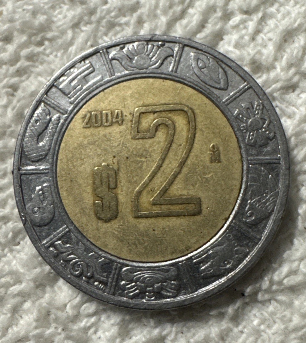 2 peso, 2004 MEXICO MEXICAN CIRCULATED OLD BI=METAL 2 PESOS COIN