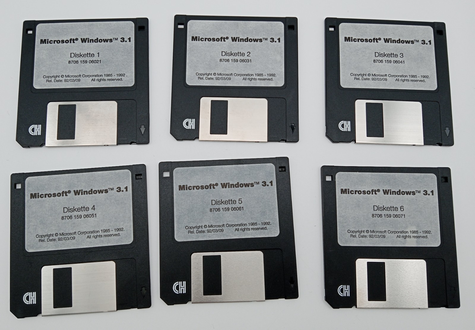 Microsoft Windows 3.1 Setup Disks (Complete 6-Disk Set, 3.5" Floppy, 1985- 1992)