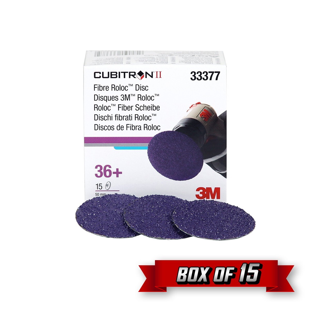 3M 33377 Cubitron II Roloc Fibre Disc, TR, 2.000" x 36+ Grit {15pk}