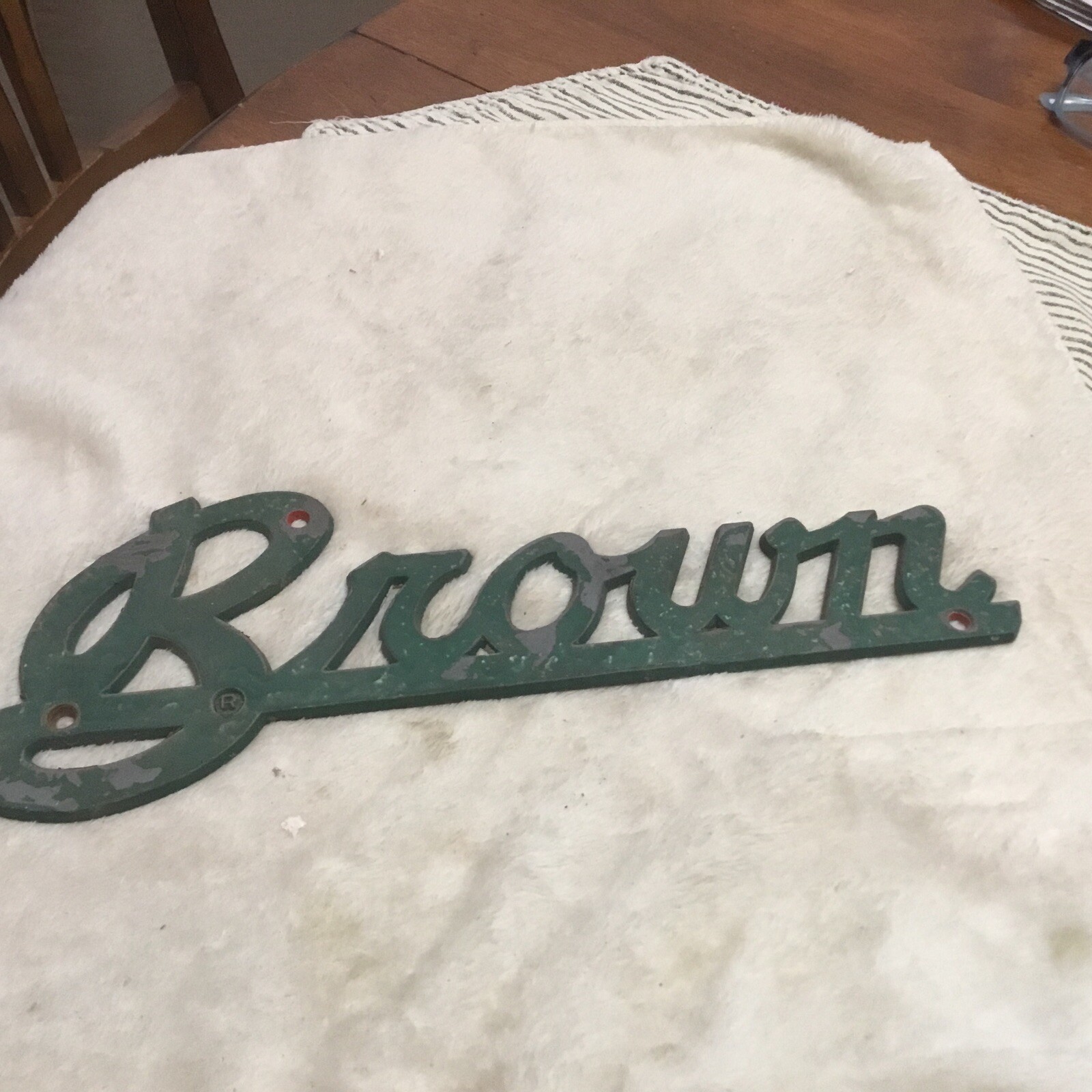 Vintage Brown Semi Tractor Trailer Truck Original Cast Aluminum 12" x 4" Emblem
