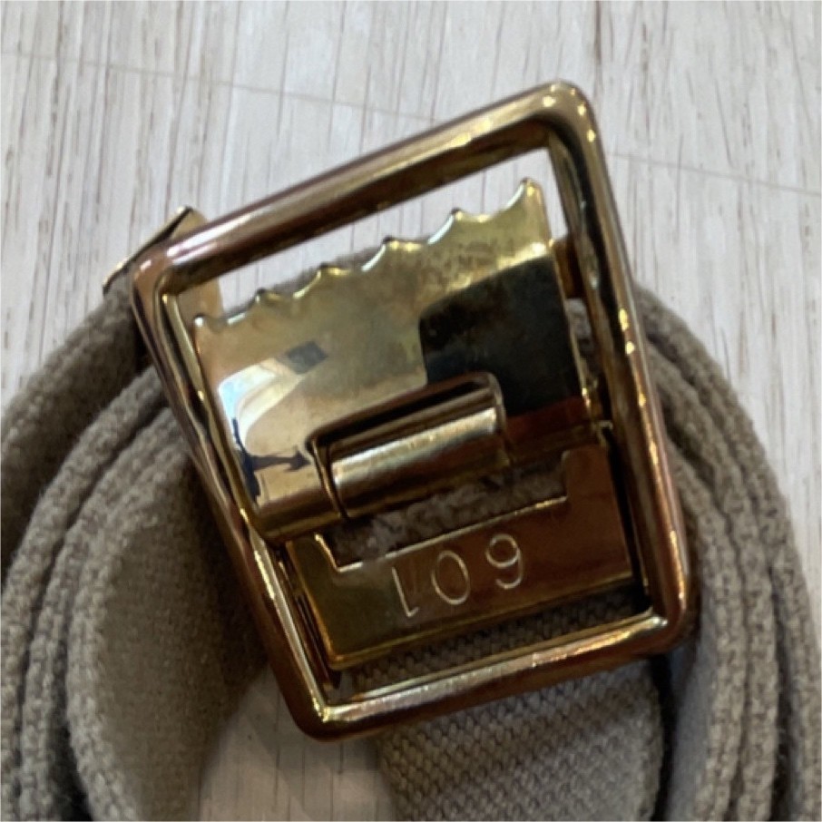 Khaki Canvas Military Belt with Brass Buckle Militaria Original 32-34W