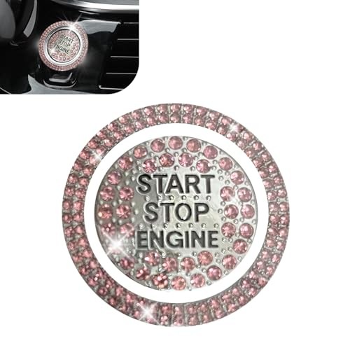 2 PCS Bling Crystal Push Start Button Cover Stickers, Sparkling Pink