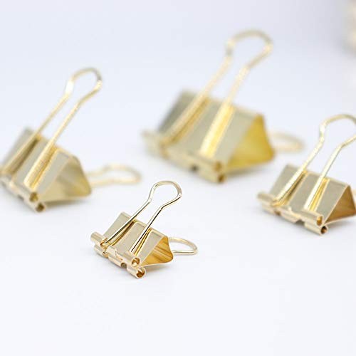 Binder Clip Paper Clamps, Assorted Sizes (Mini, Small, Medium, Large), 100 Gold