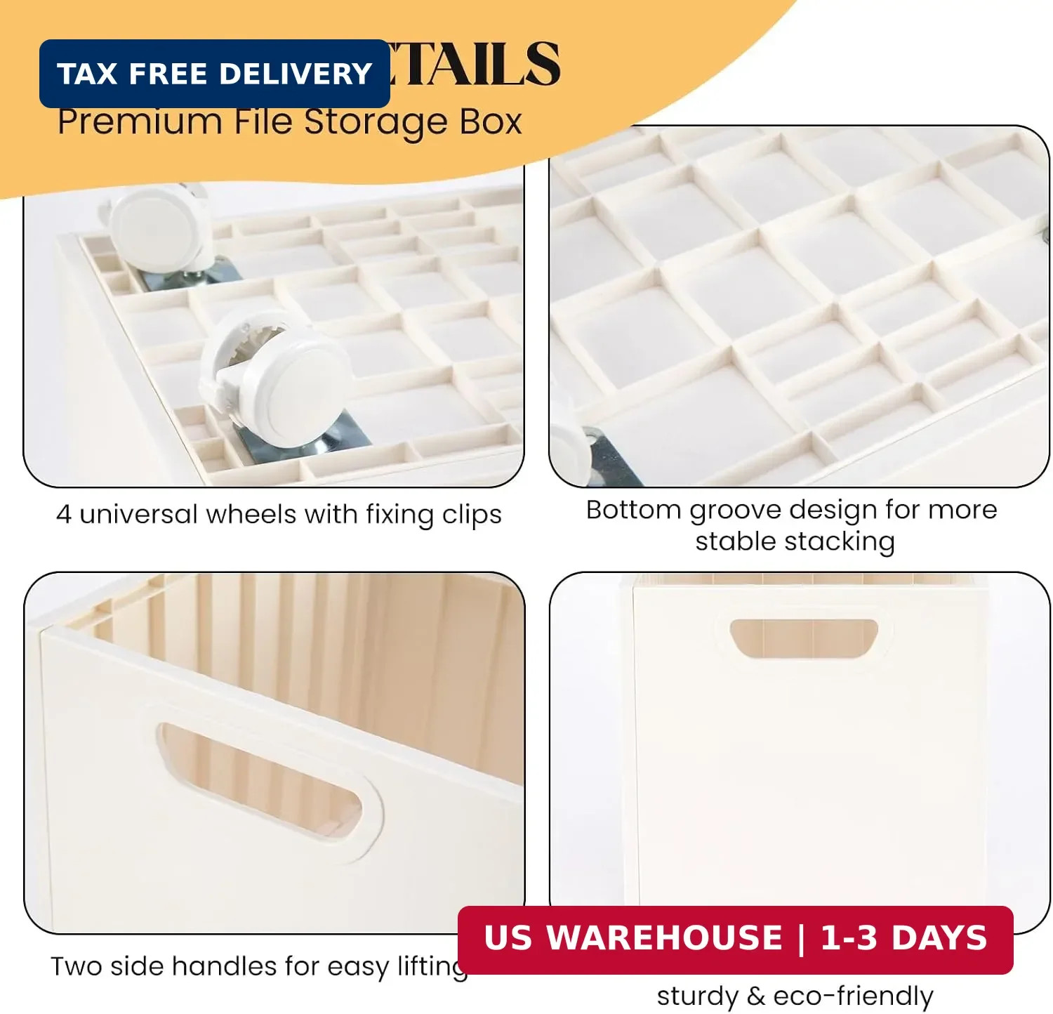 File Box Rolling File Organizer with Wheels Stackable Storage File Boxes Portabl