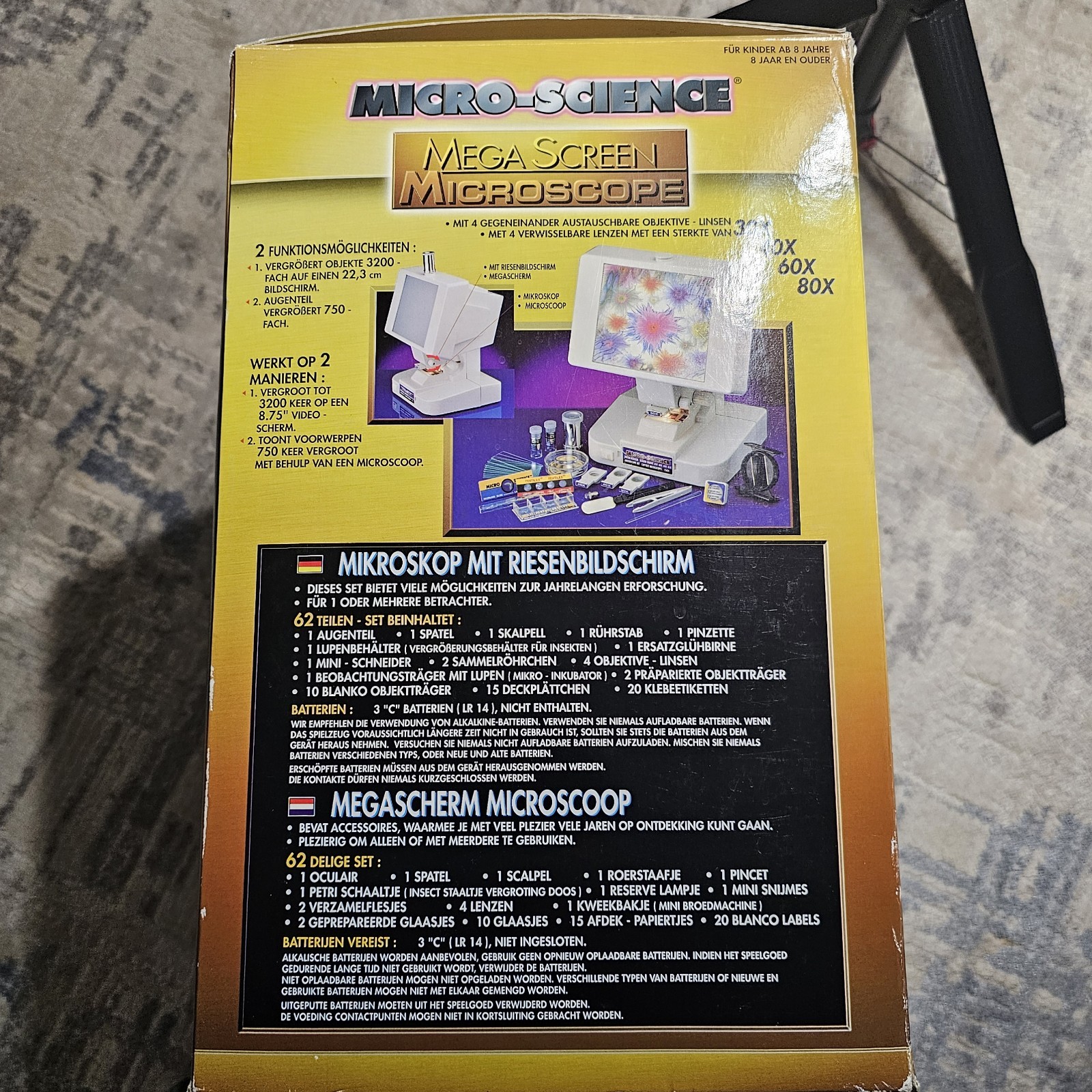 Micro-Science Mega Screen Microscope Set No. 2222 62 Pc Complete 30X 40X 60X 80X
