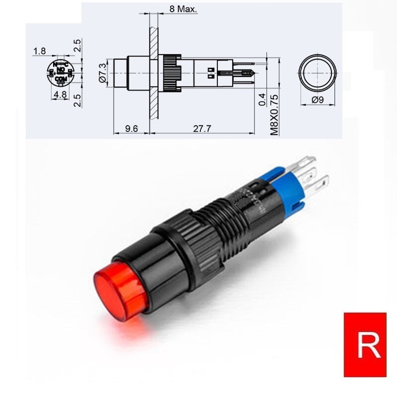 8mm SPDT Illuminated ON/OFF Round Plastic Push Button Switch (LAS4Y-11Z)