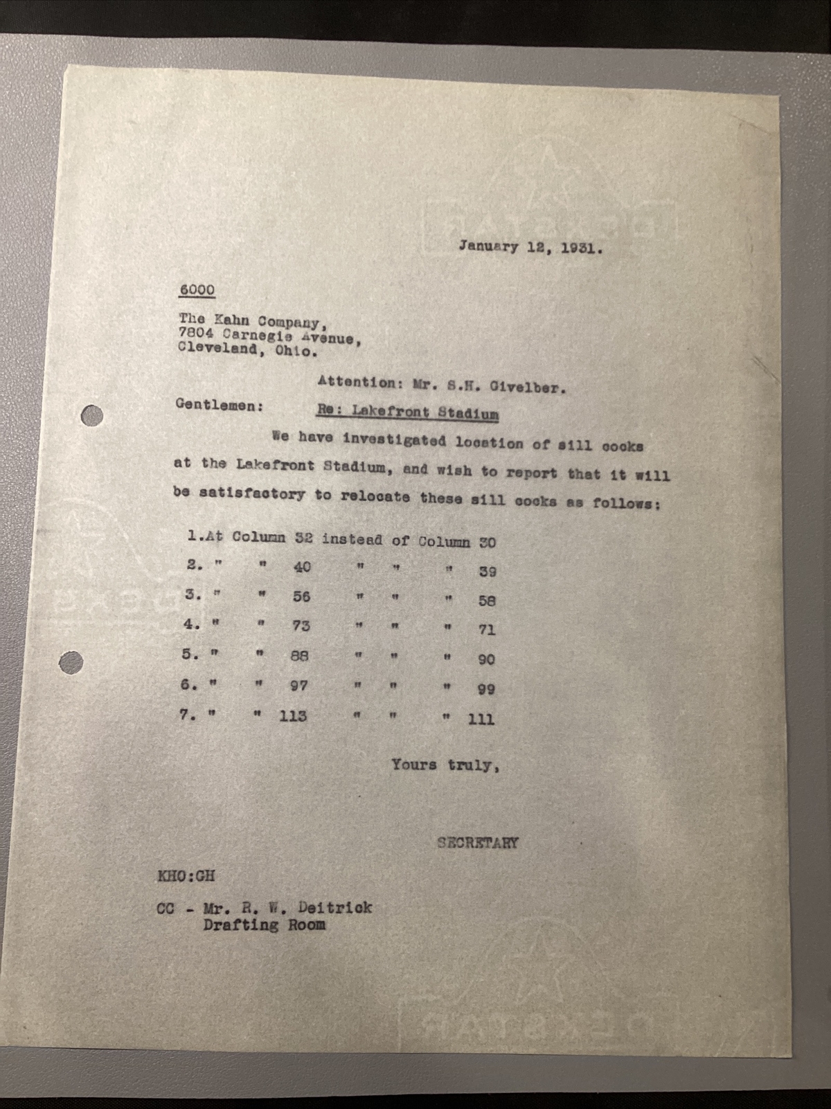1931 Kahn Co Cleveland Lakefront Municipal Stadium Original Vellum Document