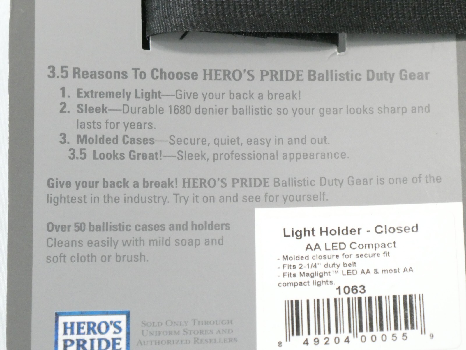 HERO'S PRIDE 1063 BALISTIC DUTY GEAR CLOSED FLASHLIGHT CASE LED AA