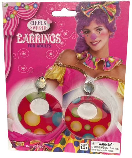 BIG CIRCUS SWEETIE EARRINGS Polka Dot Clip On Hoops Clown Girls Costume Pink Set