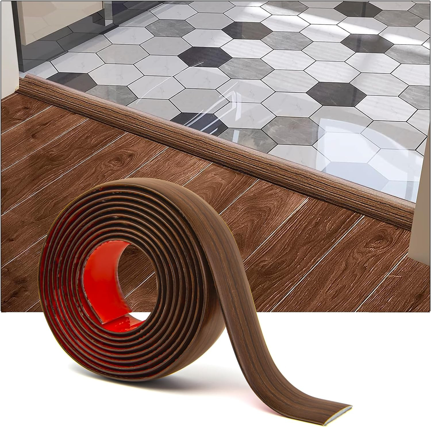4 FT Self Adhesive Vinyl Floor Transition Strip, Laminate Floor Strip Floor Flat