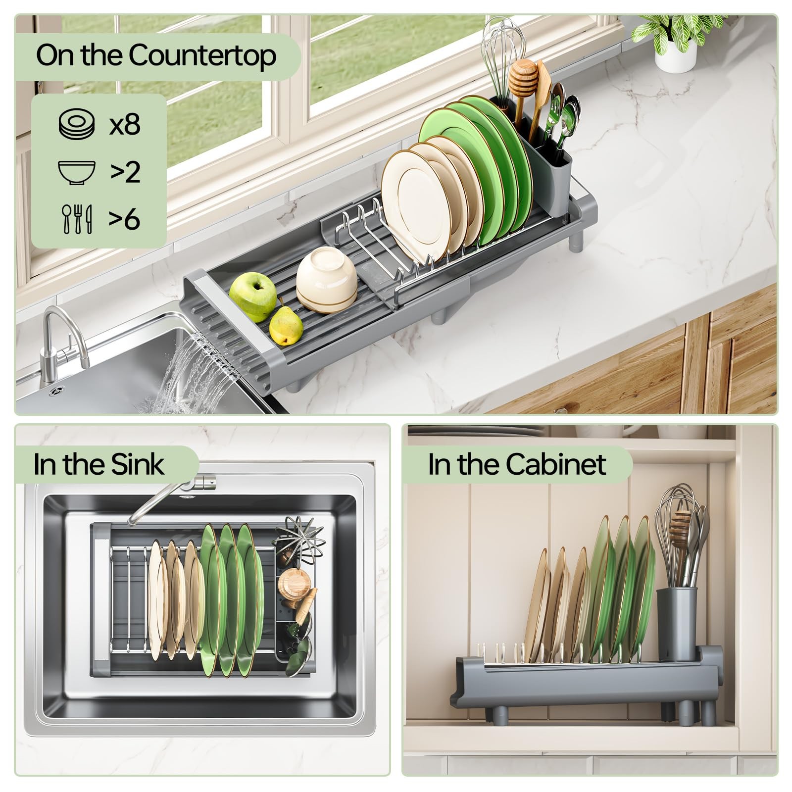 Small Dish Drying Rack, Mini Expandable Compact Dish Rack, Slim Extendable St...