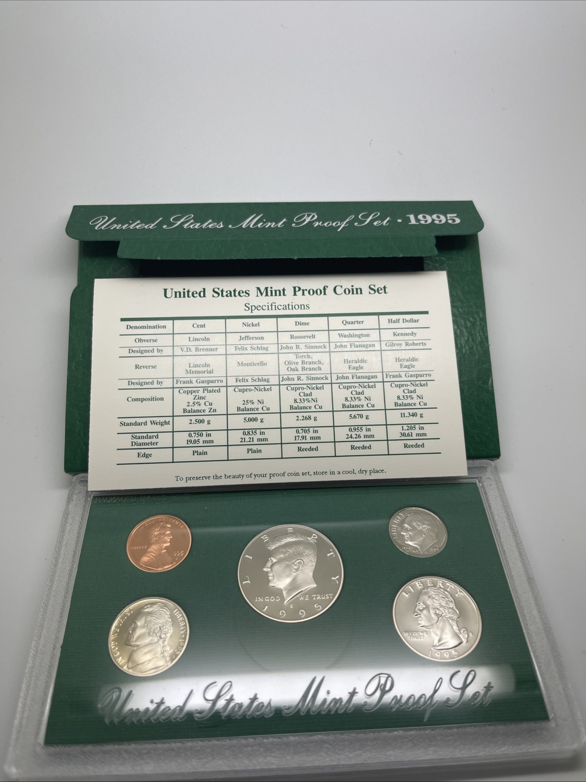1995-S United States Mint CLAD 5 Coin Proof Set In OGP With COA COMPLETE!