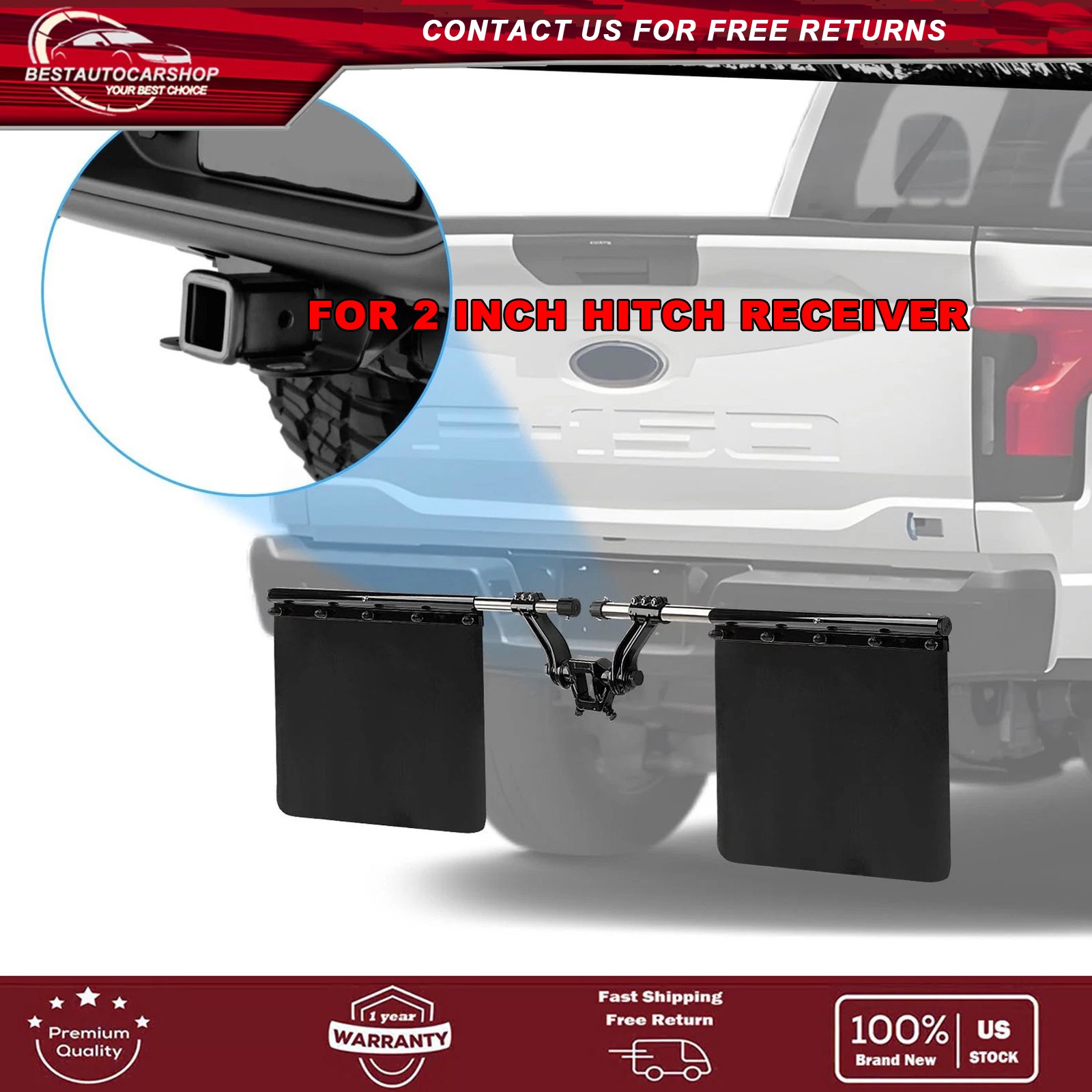 Hub Mud Flap System for 2" Hitch Receiver Replacement For Rock Tamers 00108 New