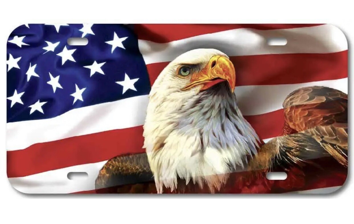 EAGLE AMERICAN FLAG PVC VEHICLE LICENSE PLATE FRONT AUTO USA MADE SUV CAR TRUCK