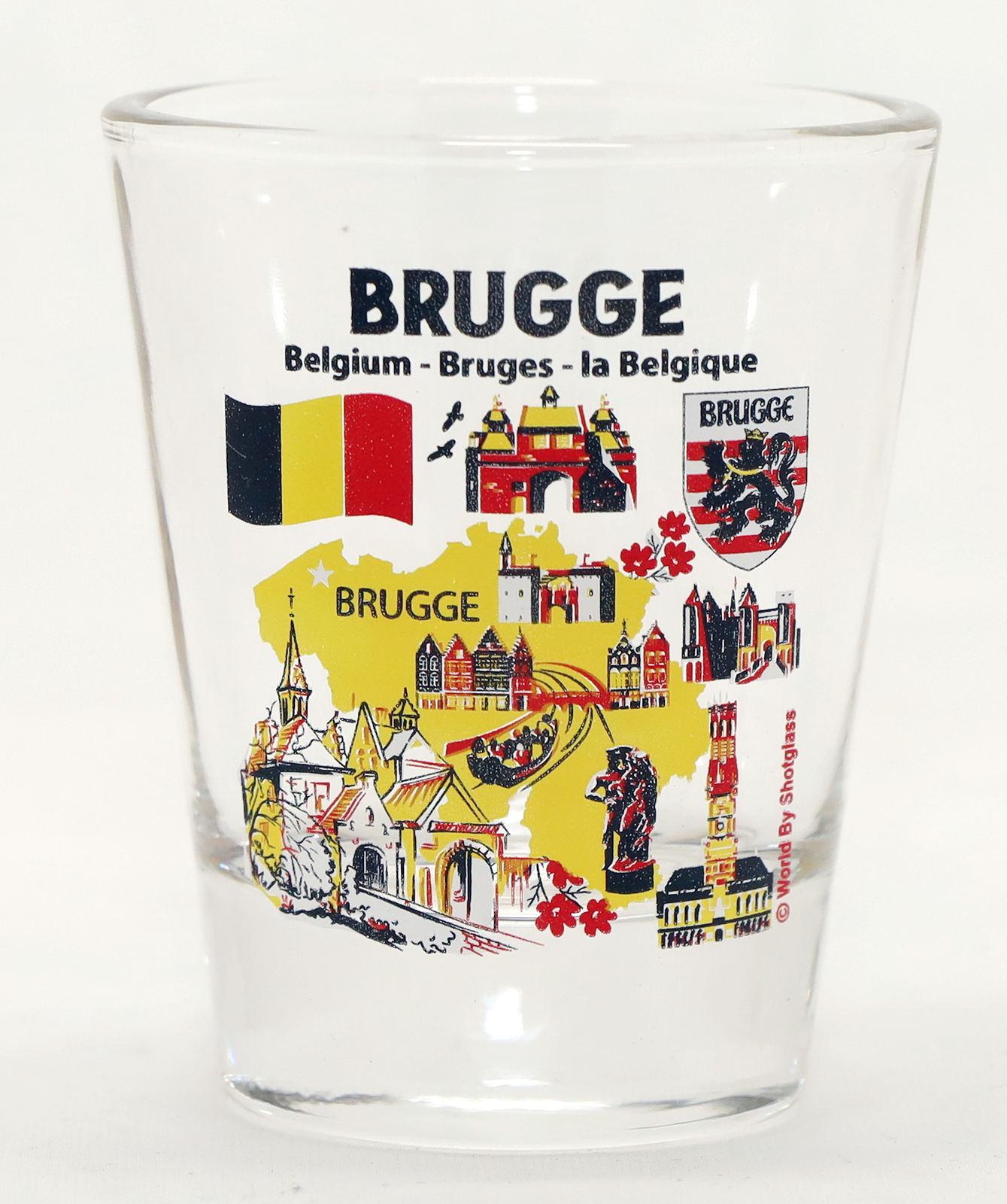 Bruges (Brugge) Belgium Landmarks and Icons Collage Shot Glass