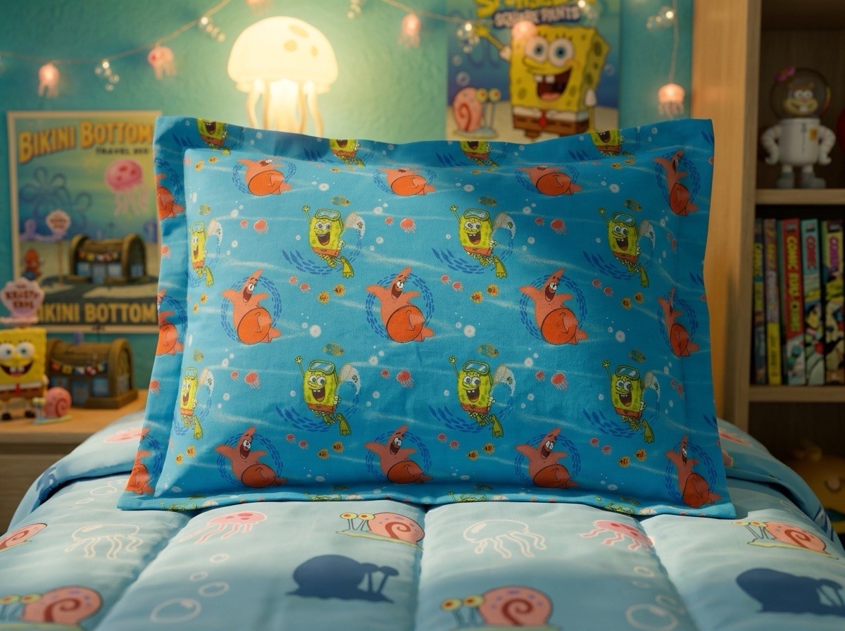 Nickelodeon SpongeBob SquarePants Standard Pillow Sham Blue Patrick Cotton Kids