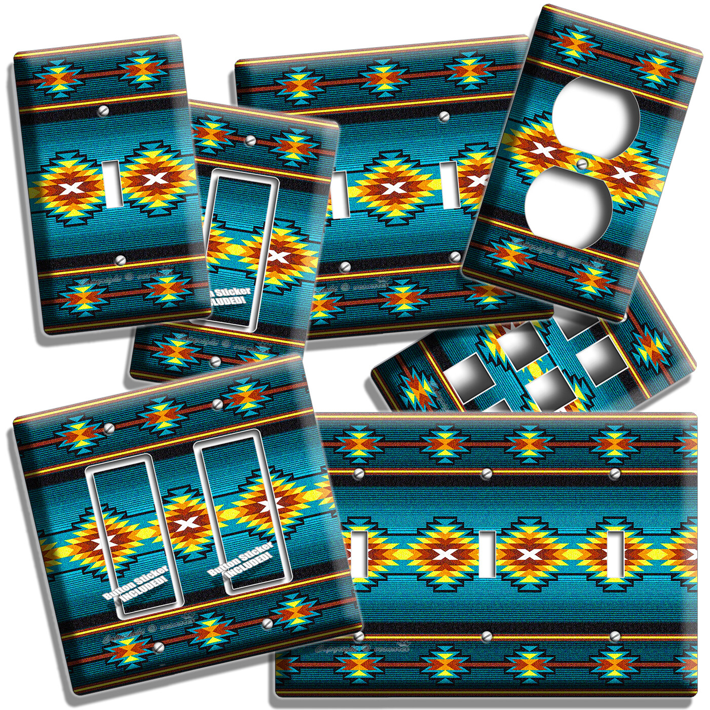 LATIN SOUTHWESTERN BLUE BLANKET PATTERN LIGHT SWITCH OUTLET WALL PLATE ART DECOR