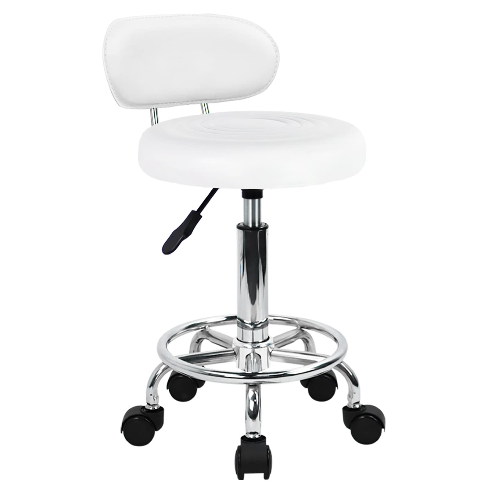 KKTONER PU Leather Modern Rolling Stool with Low Back Height Adjustable Work ...