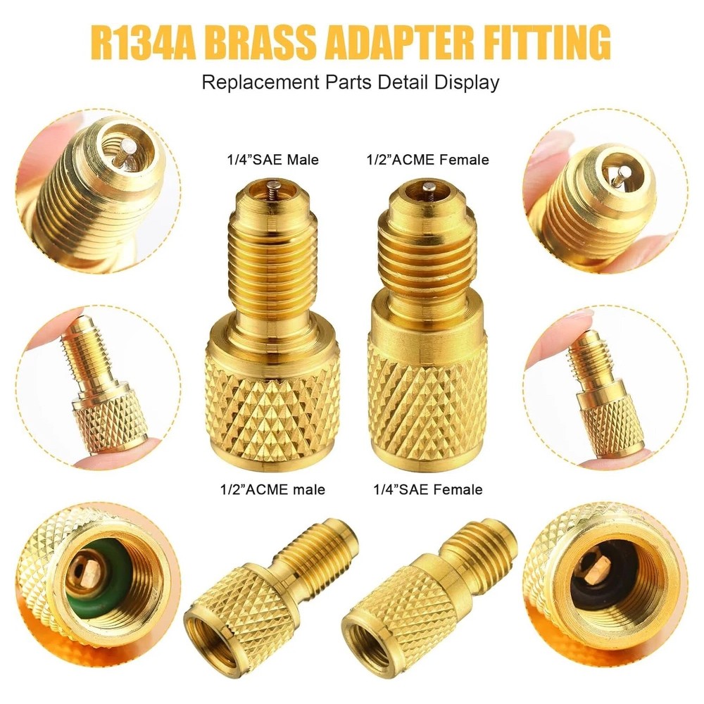 R134a Brass Adapter Set Flare Vacuum Pump Fitting Valve Washer 17 Piece