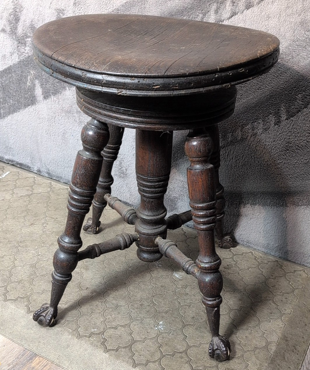 Tonk Antique Stool Piano Organ Ball Claw Foot Victorian Walnut Cast Iron Glass