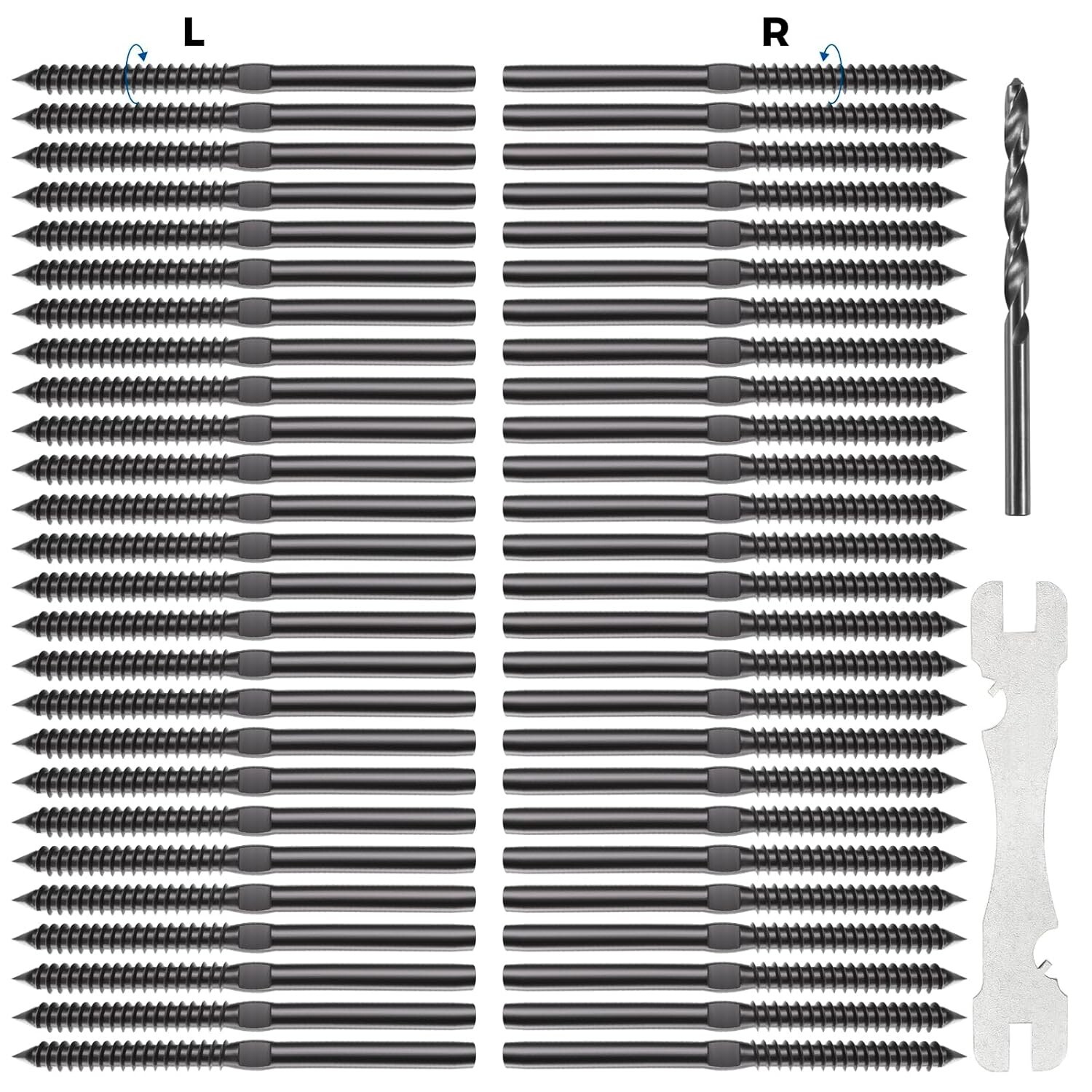 50 Kuahome 1/8" Black Swage Lag Screws Left & Right Cable Railing Hardware Kit