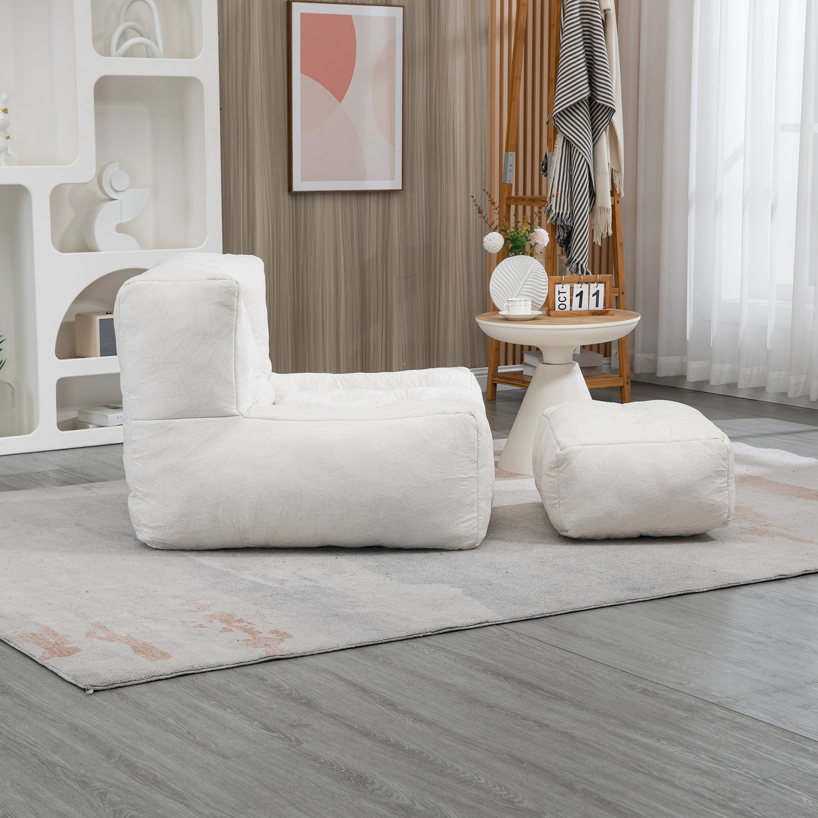 Bean Bag Chair Comfortable Bean Bag For Adults Super Soft With ottoman - White