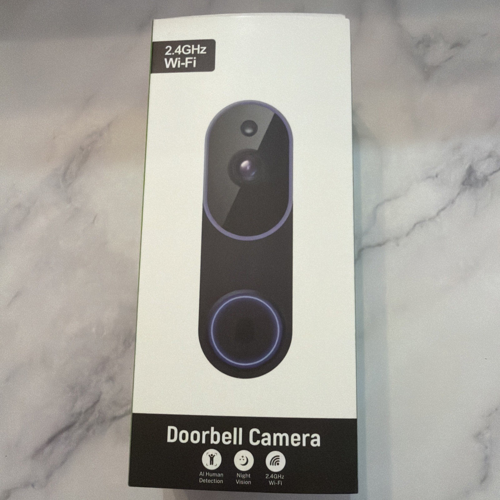 Wi-Fi Doorbell Camera Black, AI Human Detection, Night Vision, Two-way Talk