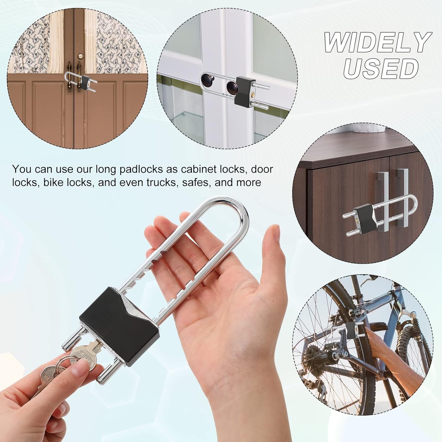 2 Pcs Long Shackle Padlock with Key Solid Brass Removable Adjustable Length S...