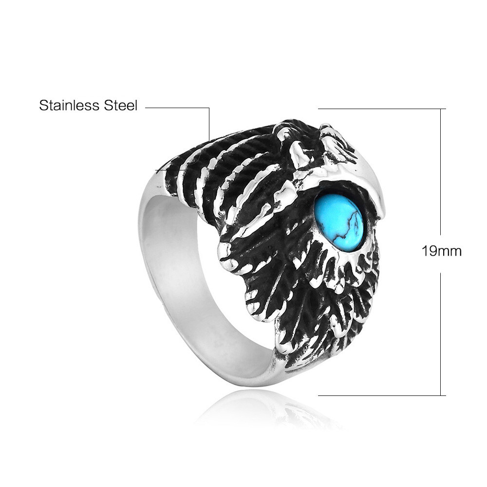 Men's Vintage Indian Tribal Blue Turquoise Eagle Ring Stainless Steel Size 7-13