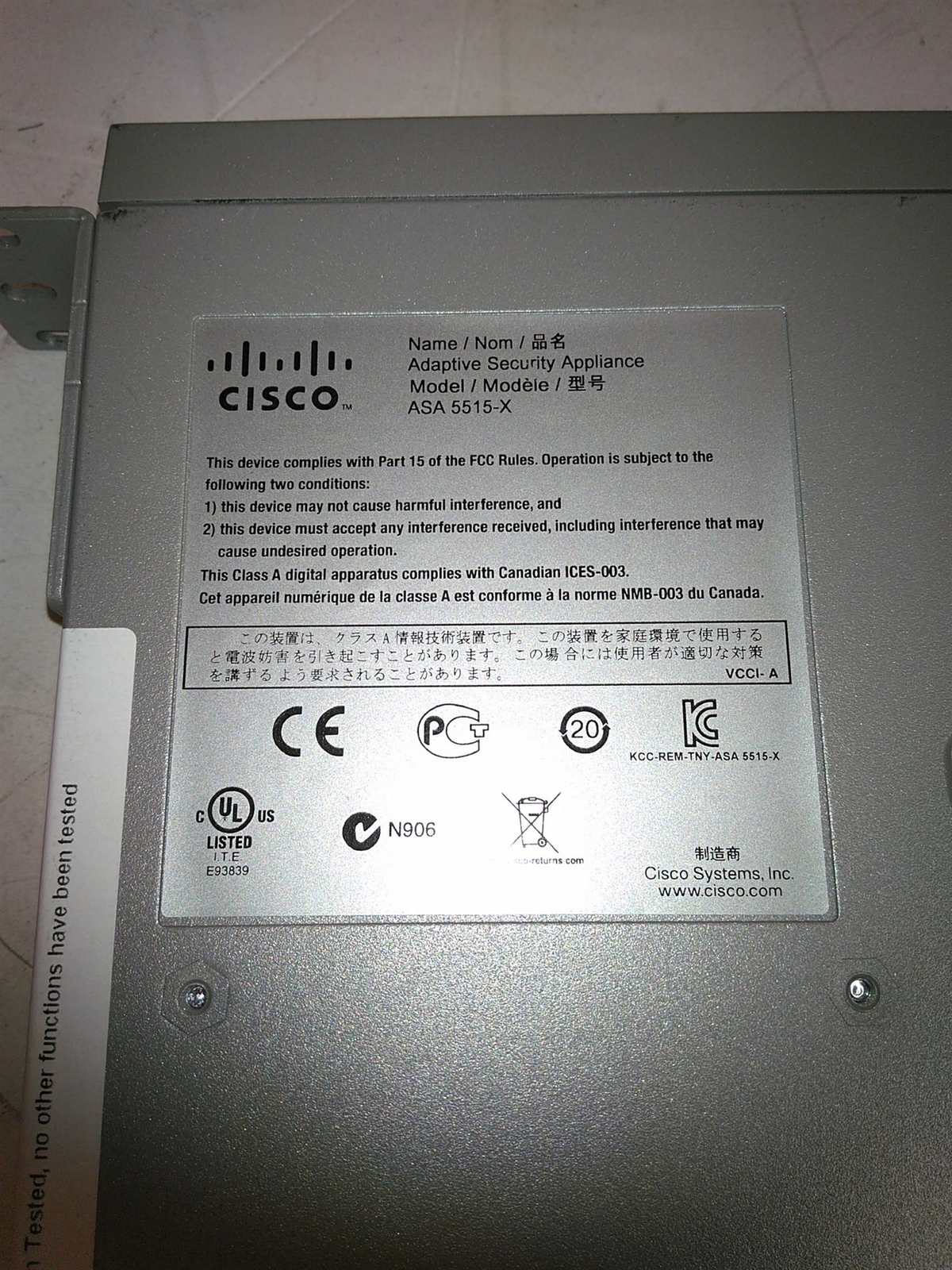 Cisco ASA5515-X Adaptive Security Appliance No HDD No SSD