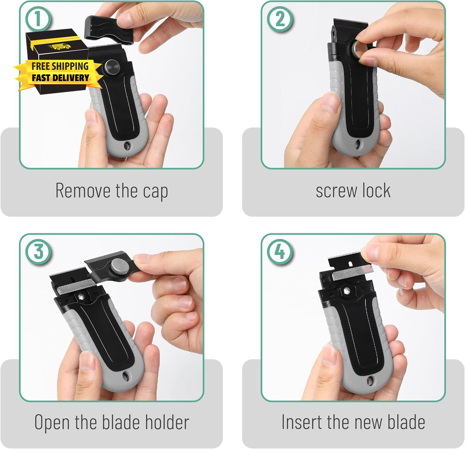 Bates- Razor Blade Scraper, Razor Scraper Set with 10 Pcs Extra Blades, Window S