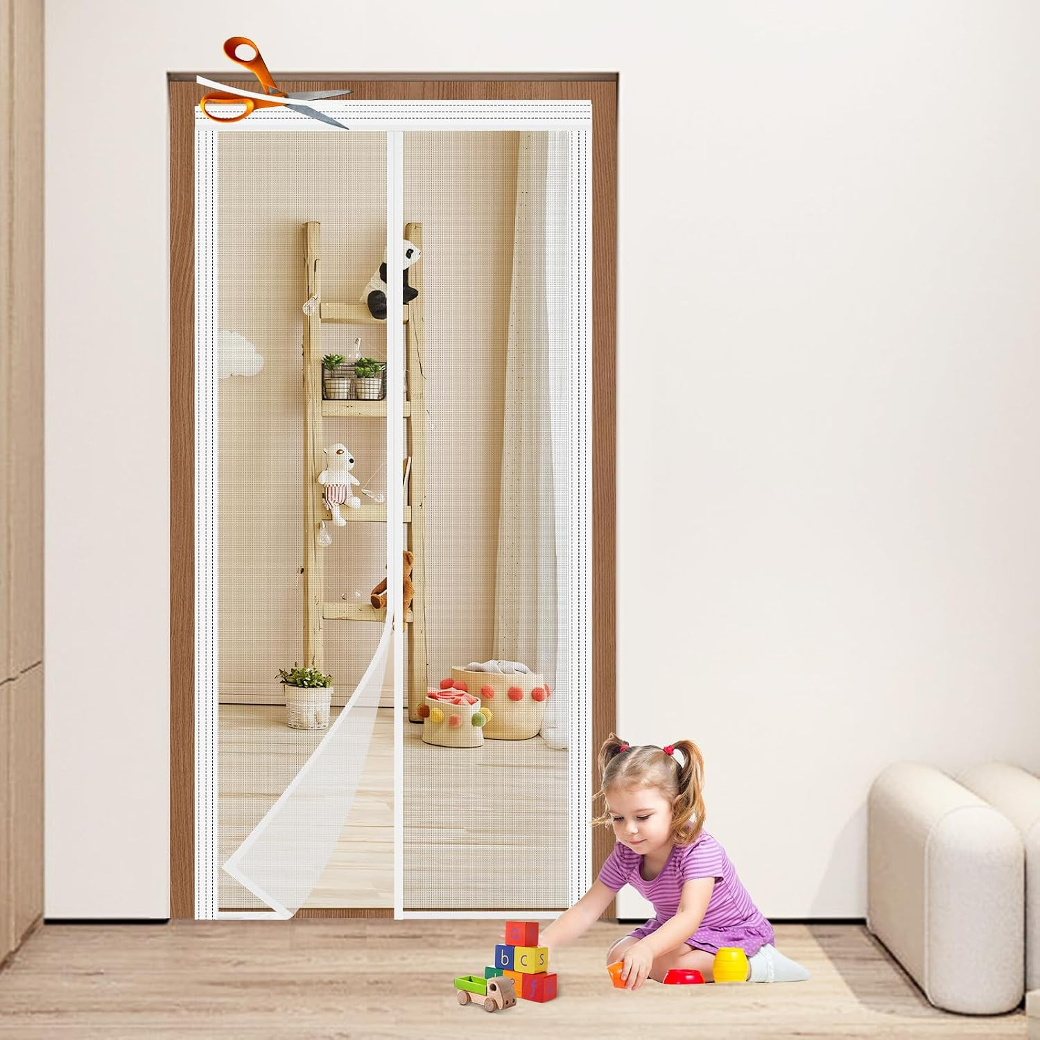 Adjustable White Fiberglass Door Curtain DIY Size Width 34" -39" Height 81" -84"