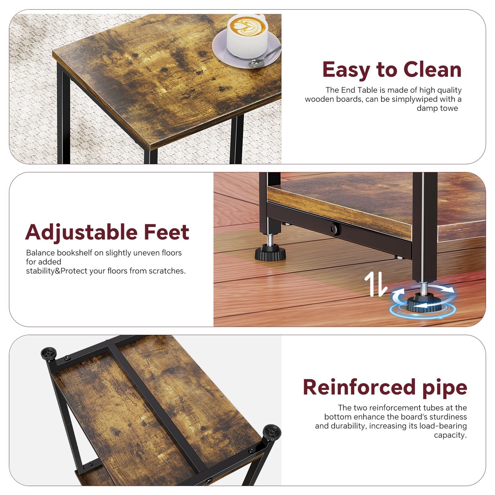 2 PCS End Table Side Table Nightstand Living Room Sofa Table Rustic Brown